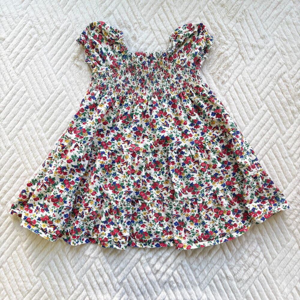 Polo Ralph Lauren Girls 3T Floral Smocked Tiered Jersey Knit Dress